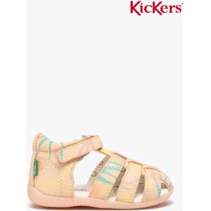 Sandales fille en cuir imprimé avec bout fermé et à scratch - Kickers - 25 - rose - KICKERS rose - Publicité