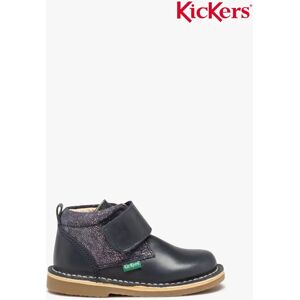 Boots bébé fille en cuir avec col à paillettes et scratch - Kickers - 21 - marine - KICKERS marine - Publicité