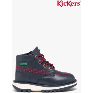 Boots garçon dessus en cuir uni à surpiqures contrastantes - Kickers - 28 - marine - KICKERS marine - Publicité