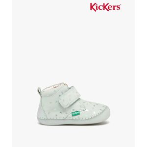 Chaussures premiers pas bébé fille bottillons en cuir imprimé avec scratch - Kickers - 21 - bleu - KICKERS bleu - Publicité