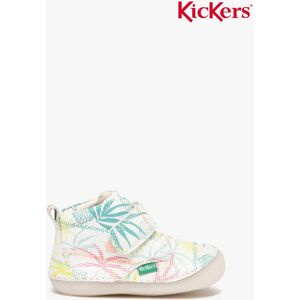 Chaussures premiers pas bébé fille bottillons en cuir imprimé avec scratch - Kickers - 21 - blanc - KICKERS blanc - Publicité