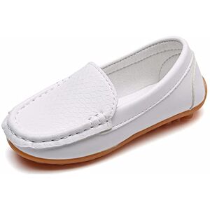 Yeeteepot Mocassins pour Enfant Cuir Bateau Chaussures Garçon Mode Oxford Chaussures Fille Décontracté Confortable Mocassin Plates Loafers, Blanc 28 EU = 29 CN - Publicité