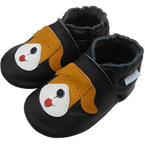 Basrakids Chaussons Bébé Fille Garcon Chaussures Bébé Chausson Cuir Souple Bebe-Antidérapants Chaussures Premiers Pas Bébé Garçon Chien Noir (L, 22/23EU) - Publicité