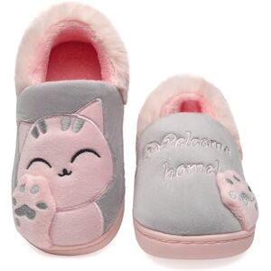 Vunavueya Fille Chausson Garçon Peluche Pantoufle Hiver Enfants Chaussures de Maison Bébé Chaude Fourrées Doublée Mules Slippers New Gris 23/24 EU=14-15CN - Publicité