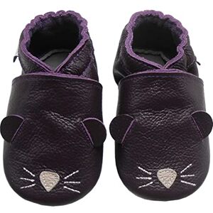 Bemesu Chaussures rampantes pour bébés Premiers Marcheurs Chaussons en Cuir Chaussons pour Enfants en Cuir Souple pour Filles et garçons Souris Violet (XL, EU 23-24) - Publicité