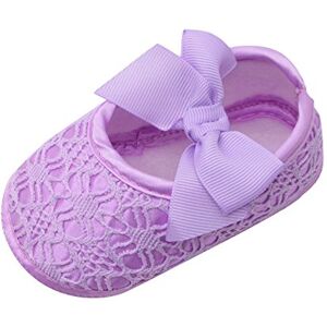 Susenstone Chaussures Premiers Pas BéBé Fille Antiderapant Souple Chaussures BéBé Fille Bapteme en Dentelle Noeud Pas Cher pour Enfant 0-18 Mois (12-18 Mois, Violet) - Publicité