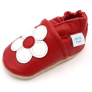 Dotty Fish Chaussures en Cuir Souple pour bébé et Tout-Petit Semelles antidérapantes en Daim. Rouge avec Une Fleur Blanche. 3-4 Ans (27 EU) - Publicité