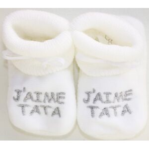 KLiHD CHAUSSONS BEBE BRODES "J'AIME TATA " 0/3M BLANC/argent - Publicité