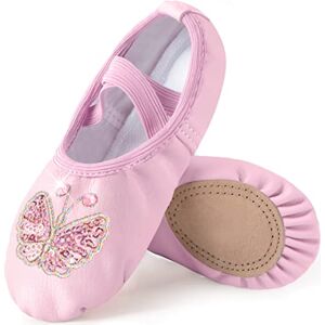 Mulnall Filles Ballet Chaussures Classique Cuir Yoga Ballerine Chaussure de Danse Pilates Pantoufles Danse Pratique Gymnastique Chaussons Split Plate pour Filles Enfants Femmes(WX66-08-28) - Publicité