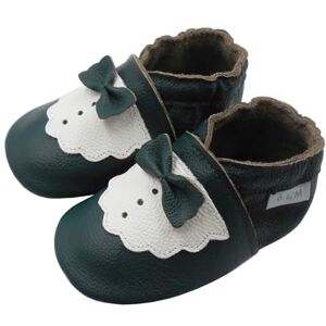 Basrakids Chaussons Bébé Fille Garcon Chaussures Bébé Chausson Cuir Souple Bebe-Antidérapants Chaussures Premiers Pas Bébé Garçon(22-23EU, Noeud Vert foncé) - Publicité