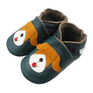 Basrakids Chaussons Bébé Fille Garcon Chaussures Bébé Chausson Cuir Souple Bebe-Antidérapants Chaussures Premiers pas Bébé Garçon(22-23EU, Bleu marine+chien) - Publicité