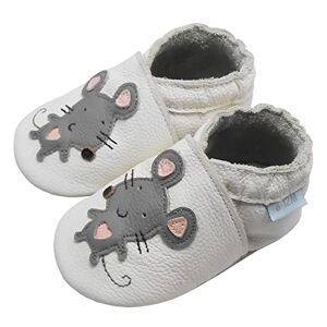Basrakids Chaussons Bébé Fille Garcon Chaussures Bébé Chausson Cuir Souple Bebe-Antidérapants Chaussures Premiers pas Bébé Garçon Rat Blanc (L, 22/23EU) - Publicité