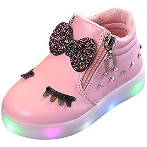 TDEOK Baskets de Sport LED Filles bébé Bottes en Cristal pour bébé Bowknot Enfants Chaussures Lumineuses Chaussures de bébé Baskets Talon Compensé (Pink, 21) - Publicité