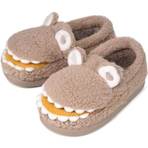 Gaatpot Chaussons Enfant Hiver Pantoufles en Peluche Fille Garcon Chaussures Mignon Crocodile Maison Anti-dérapant Chauds Slippers Café 210=30-31EU - Publicité