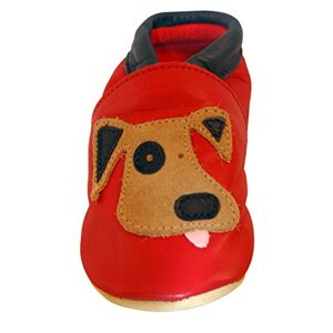Three Little Imps Chaussures artisanales  en cuir souple pour bambins Chien espiègle sur fond rouge 18-24m (DGRN) - Publicité