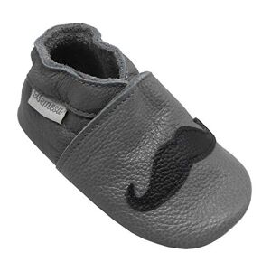 Bemesu bébé rampant chaussures premiers marcheurs pantoufles en cuir pantoufles enfants en cuir souple pour filles et garçons barbe grise (XL, EU 23-24) - Publicité