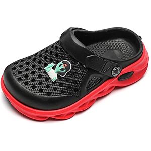 YuanDiann Sabot de Plage Enfant Garcon Fille Mules Chaussures de Jardin Sandales Été Clogs EVA Antidérapant Respirant Surf Piscine (Noir + Rouge 27 EU) - Publicité