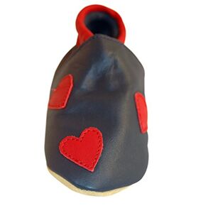 Three Little Imps Chaussures artisanales  en cuir souple pour bambins Jolis coeurs rouges sur fond bleu marine 18-24m (RHNY) - Publicité