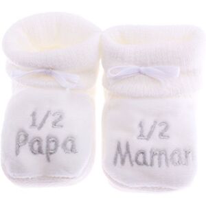 King Bear Chaussons bébé brodés 1/2 Papa 1/2 Maman, 0/3mois couleur au choix (Blanc/gris) - Publicité