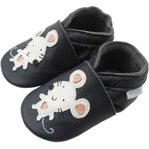 Basrakids Chaussons Bébé Fille Garcon Chaussures Bébé Chausson Cuir Souple Bebe-Antidérapants Chaussures Premiers pas Bébé Garçon(22-23EU, Souris noire+blanche) - Publicité