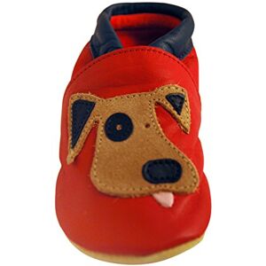 Three Little Imps Chaussures artisanales  en cuir souple pour bambins Chien espiègle sur fond rouge 12-18m (DGRN) - Publicité