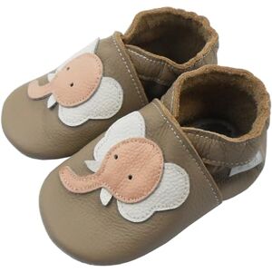 Basrakids Chaussons Bébé Fille Garcon Chaussures Bébé Chausson Cuir Souple Bebe-Antidérapants Chaussures Premiers pas Bébé Garçon(18-19EU, Beige + Eléphant) - Publicité