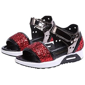 Sandales Fille GongzhuMM GongzhuMM Sandales Bébé Fille 27-36 Été Chaussures Fille Paillettes Chaussures de Sport Semelle Molle Antidérapant pour 4-9 Ans Fille (CN35, Rouge) - Publicité