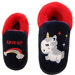 Unitysow Chaussons de Hiver Enfants Garcon Fille Chaudes Chaussons Mignon Peluche Pantoufle Confortable Doux Chaussons de Maison Léger Antidérapant Intérieur Slippers,Bleu Foncé,30/31 EU - Publicité