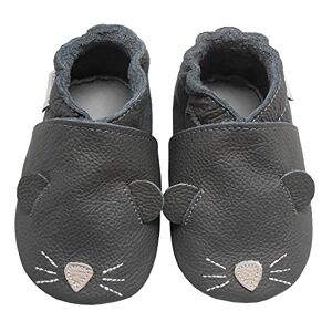 Bemesu chaussures rampantes pour bébés premiers marcheurs pantoufles en cuir pantoufles pour enfants en cuir souple pour filles et garçons souris grises (XL, EU 23-24) - Publicité