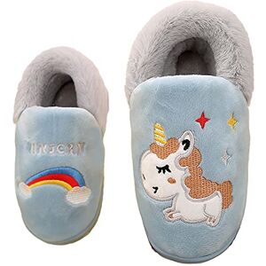 Unitysow Chaussons de Hiver Enfants Garcon Fille Chaudes Chaussons Mignon Peluche Pantoufle Confortable Doux Chaussons de Maison Léger Antidérapant Intérieur Slippers,Bleu Lac,30/31 EU - Publicité