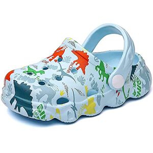 Fadezar Sabots Mules Enfant Garcon Fille Pantoufles Chaussures de Jardin Dinosaur Chaussons Été Sandales de Plage Maison Antidérapant Chaussons Bleu Clair EU 22 (Taille de l'étiquette 140mm) - Publicité