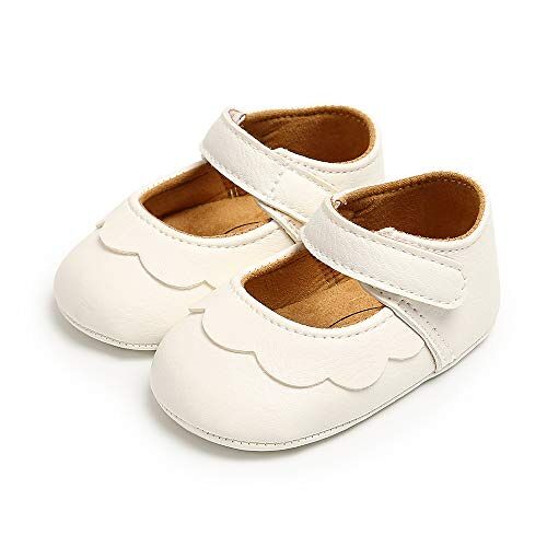 MASOCIO Babyschoenen, kruipschoenen voor meisjes, peuters, antislip, leren slippers, babyschoenen, 3-18 maanden, wit, 0-6 Maanden