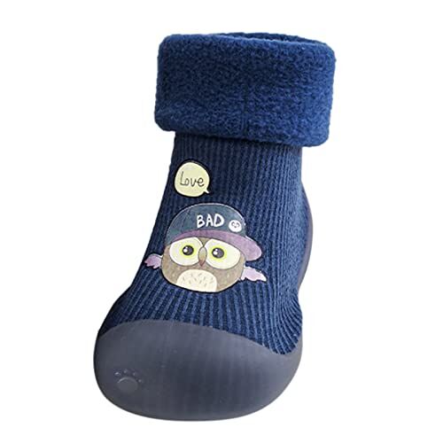 IQYU Slippers Gebreide Stevige Schoenen Rubber Peuter Warme Kousen Meisjes Sokken Kinderzool Baby Zachte Babyschoenen Babyschoenen 16 Jongens, blauw, 20 EU