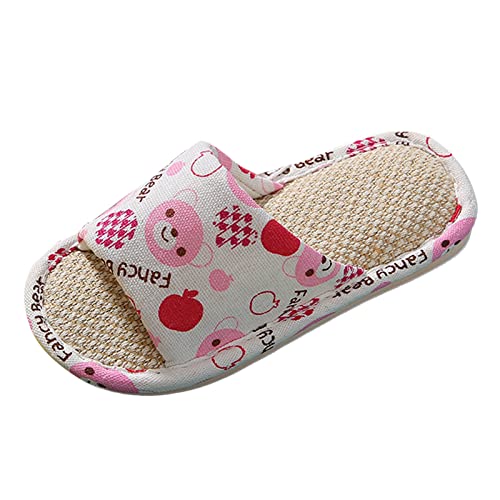 CreoQIJI Pantoffels, sokken voor meisjes, peuterpantoffels voor kinderen, open teen, katoen, linnen, comfortabele slip-on, pantoffels voor meisjes en ballerina-pantoffels voor meisjes, roze, 30 EU