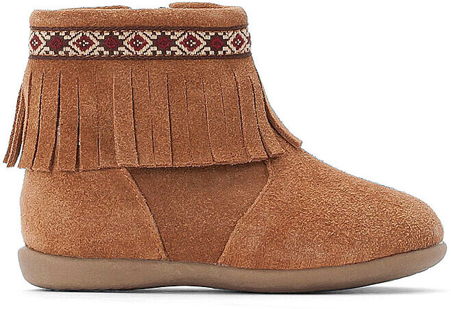 La Redoute Collections Botas em pele com franjas e fecho, do 19 ao 25   Camel