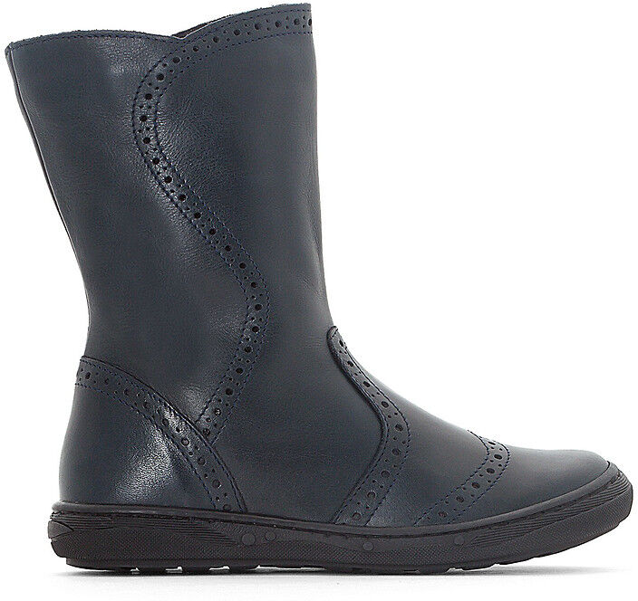 La Redoute Collections Botas com biqueira florida, em pele, com fecho, do 26 ao 36   Marinho