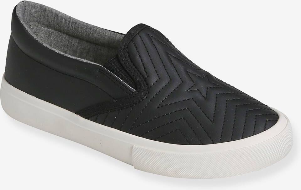 VERTBAUDET Ténis slip-on com estrelas bordadas, para menina preto escuro liso