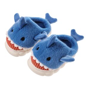 Unbranded (Blue, 22-23) Kids Shark Slippers Plush Warm Slippers Slip On Fluffy Shoes For W