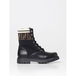 Fendi Kids ankle boots in leather and knit with FF jacquard monogram - Size: 33 - female