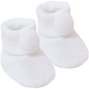 Royal Icon Newborn Baby Boys Girls Pom Pom Booties Baby Knitted Bootees Soft Cute Booties Baby Booties Nb-3 Months Ri408 (White)