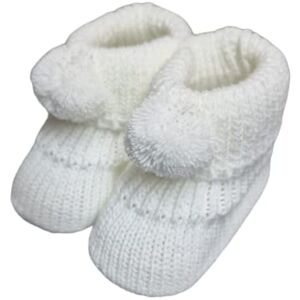 Royal Icon Newborn Baby Booties 0-3 Months Baby Boys Girls Pom Pom Booties Adorable Warm Soft Stylish Bootees Ideal For Indoor And Outdoor Use Ri408 (White - Ri377)