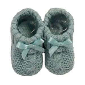 Kam Labelz Newborn Baby Boys Girls 1 Pair Cute Acrylic Knitted Booties Soft Cable Knit With Ribbon Bow 0-3 Months One Size (Sage Green)