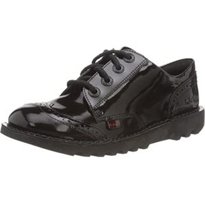 Kickers Junior Girl's Kick Lo Brogue Lace-Up Flats, Patent Black, 2 UK