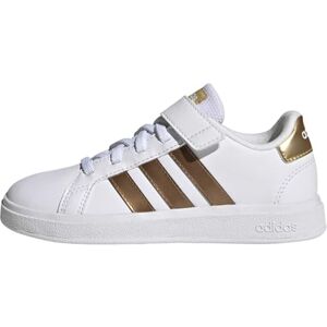 adidas Grand Sustainable Lifestyle Court Elastic Lace and Top Strap Sneaker, FTWWHT/FTWWHT/MAGOLD, 11 UK Child