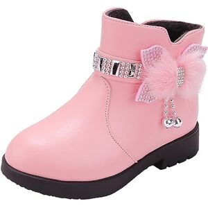 351 Kids Booties For Girls Size 2 Girls Leather Boots Shoes Leather Short Boots Non Slip Breathable Nude Boots Toddler Boots (03-Pink, 1 Big Kids)