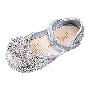 Generic Fashion Spring And Summer Children Dance Shoes Girls Performance Princess Shoes Rhinestone Pearl Sequins Comfortable Mary Jane Flat Shoes (Silver, 4.5-5 Years Toddler)