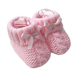 Royal Icon Newborn Baby Boys Girls Booties Baby Booties With Bow Soft Knitted Bootees 0-3 Month Ri354 (Pink)