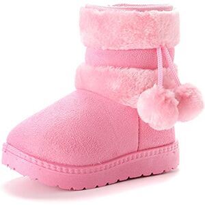 Yeeteepot Baby Girls' Winter Booties Boys Warm Lined Snow Boots Plush Shoes Kids Anti-Slip Ankle Boots Indoor Soft Soled Toddler Shoes Flat Booties, Pink 7.5 Uk Child = Label Size 26