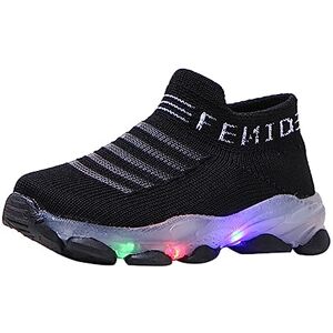 Generic Sport Shoes Girls Boys Children Baby Run Casual Letter Led Luminous Mesh Baby Shoes Tan Baby Booties (Black, 4.5-5 Years)