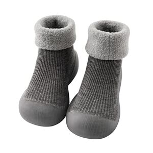 Generic Kids Toddler Baby Boys Girls Solid Warm Knit Soft Sole Rubber Shoes Slipper Stocking Soft Shoes Sock Boys Fuzzy House Slippers (Grey, 20)